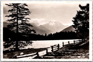 Lac de Champex et le Combin Switzerland Mountains Lake Real Photo RPPC Postcard