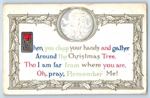 1910 Christmas Message Santa Claus Holly Berries Embossed Syracuse NY Postcard