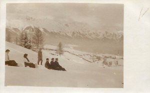 Austria Alpine mountaineers vintage photo postcard winter sports sledge