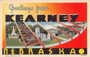 Large Letter: Greetings From Kearney, Nebraska, Early Linen Postcard, Unused