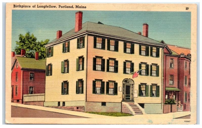 Mid-1900s Birthplace of Longfellow, Portland, Maine Postcard 