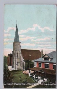 Catholic Church, St Thomas, Ontario, Vintage 1928 Postcard, Broken Circle Cancel