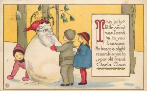 Christmas Postcard Snowman Looks Like Santa Claus S/A Mary Evans Price 749C