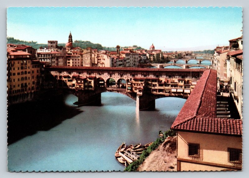 Aerial View of The Bridges FLORENCE Italy 4x6 Vintage Postcard 0096