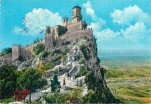 San Marino castle semi-modern postcard fishes topic nice franking stamps 1966