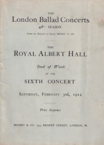 Carrie Tubb Philip Ritte Royal Albert Hall 1912 Classical Theatre Programme