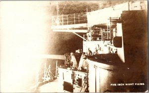 WWI RPPC NIGHT FIRING ON DREADNAUGHT real photo postcard USS MARYLAND c1910 KJ8