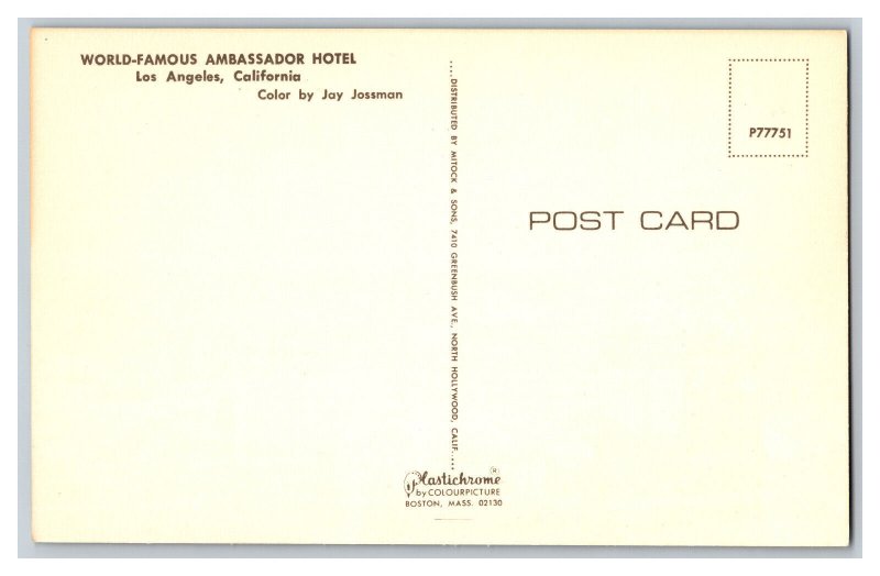 Postcard CA Ambassador Hotel Los Angeles California Vintage Standard View Card 