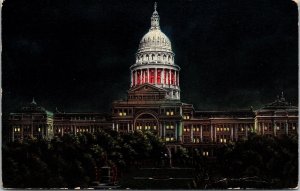 State Capitol Building Austin Texas Nighttime Streetview DB Cancel WOB Postcard 