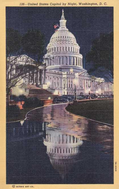 United States Capitol by Night, Washington, DC - Linen