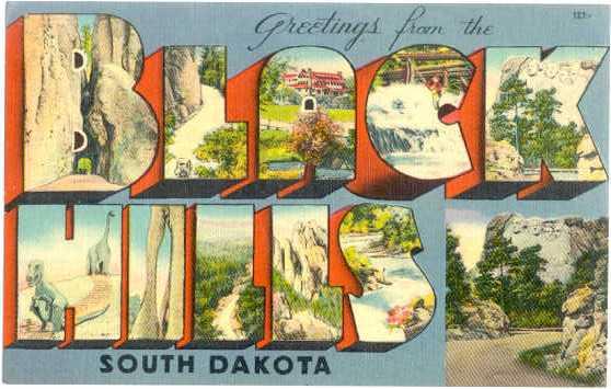 Greetings from The BLACK HILLS, South Dakota, SD, Larrge Letters Linen