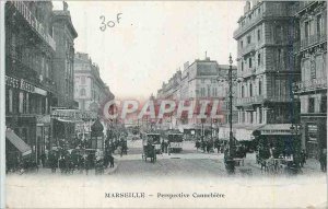 Old Postcard Perspective Canebiere Marseille Tramway