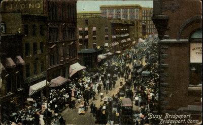 Bridgeport CT Busy Street Scene c1910 Old Postcard