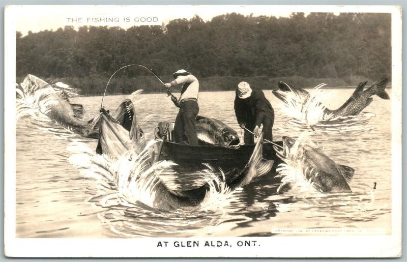 Glen Alda Ontario Canada Exaggerated Fishing Vintage Real Photo Postcard  Rppc