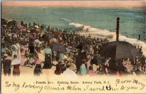 Fourth Avenue Bathing SCene Asbury Park NJ Undivided Back Vintage Postcard W40