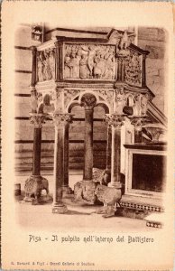 Pisa Pulpito Nell Interno Del Battistero Postcard Antique UNP Unposted Unused 