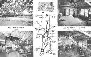 WAGON WHEEL LODGE Rockton, Illinois Interiors Roadside c1940s Vintage Postcard
