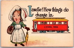 1910's Lady Waiting For The Bus Lyons Nebraska NB Comic Posted Postcard