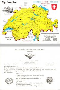 Lausanne, Switzerland  SWISS TOUR MAP Lavanchy Travel Office  4X6 Advertisement
