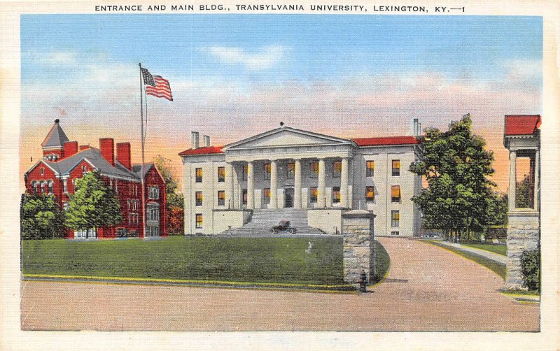 Entrance Main Building Transylvania University Lexington Kentucky linen postcard