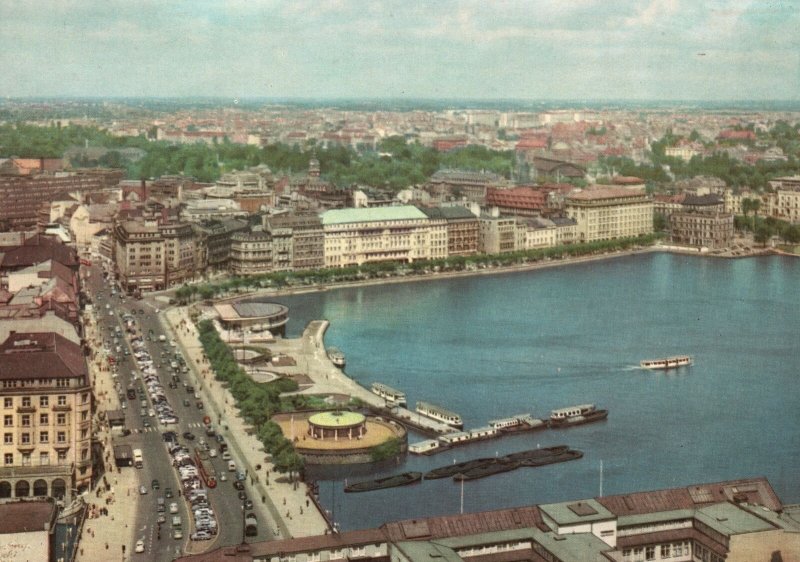 Vintage Postcard Hamburg Binnenalster Und Jungfernstieg Germany