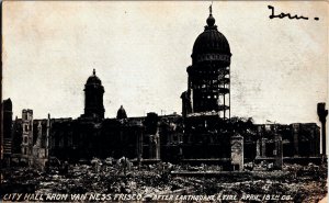 Vintage 1906 San Francisco City Hall California Earthquake Real Photo Postcard