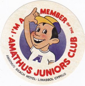 Cyprus Limassol Amathus Beach Hotel Juniors Club Vintage Luggage Label sk3313