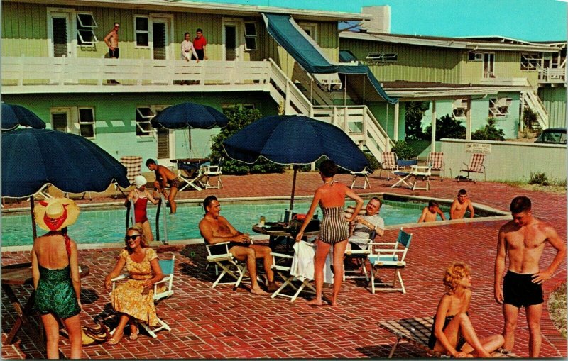 Vtg Postcard 1960s Kitty Hawk North Carolina NC The Sea Ranch Hotel Poolside