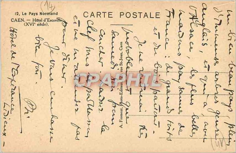 Old Postcard Caen Hotel Le Normand Country Escoville (XVIth Century)