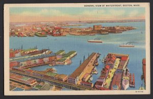 Massachusetts BOSTON General View of Waterfront with Steamers pm1942 ~ Linen