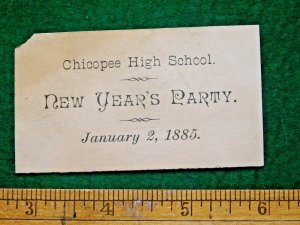 1885 Chicopee High School, MA New Year's Party Victorian Trade Card F12