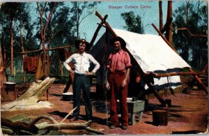 Postcard SK Craik A Camp of Australians Cutting Railway Sleepers 1912 K70