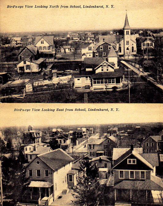 Lindenhurst, NY Bird's Eye View from School - Two Cards