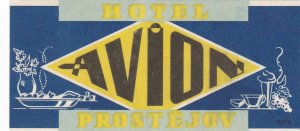 Czechoslovakia Avion Hotel Prostejov Vintage Luggage Label sk3604