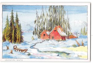 Canada Artist Signed Vintage Postcard Laurentian Winter
