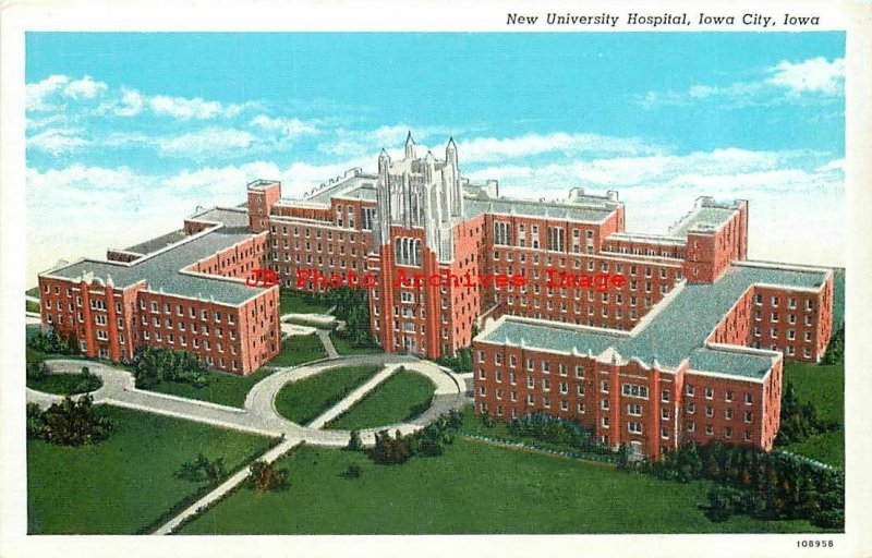 3 Linen Postcards, Iowa City, Various University Hospital Scenes