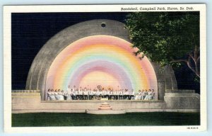 HURON, South Dakota SD ~ Campbell Park BANDSHELL Rainbow c1940s Linen  Postcard