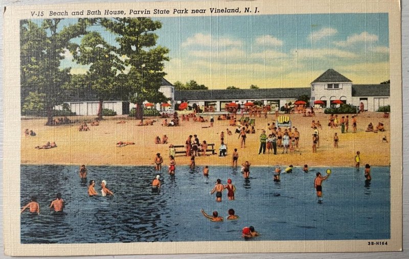 Vintage Postcard 1943 Beach & Bath House Parvin State Park Vineland New ...