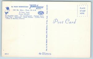 Postcard TX El Paso Vintage View El Paso Downtown Travelodge Old Cars Q7