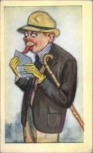 Italian - Man w/ Long Tongue Licking Envelope c1915 Comic Postcard 