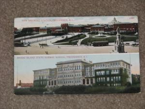 New R.R. Station, State Normal School, Providence, R.I., used vintage card, 1909
