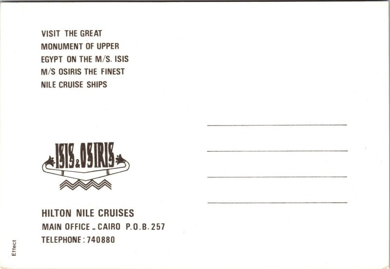 Visit Upper Egypt Isis Osiris Hilton Nile Cruises ship Cairo Egypt  Postcard