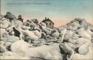 Provincetown Cape Cod MA Long Point Lighthouse in Winter c1910 Postcard