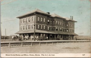 Illinois Central Station and Offices Clinton IL Postcard PC503