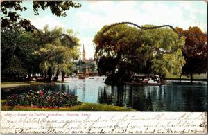 Scene in Public Gardens, Boston Massachusetts Glitter Accents c1906 Postcard M22 