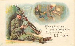 WWI Postcard United States Soldier Reads Mail From Wife Sweetheart, Bergman
