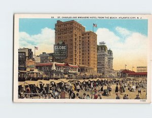 Postcard St. Charles And Breakers Hotel From The Beach, Atlantic City, NJ