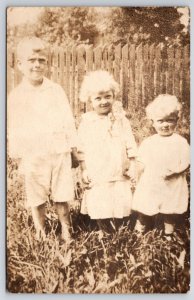 Three Young Children All Dressed in White Boys & Girl Postcard Real Photo RPPC