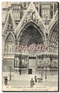 Old Postcard Reims left gate destroyed by the Germans in 1914 Cathedrale