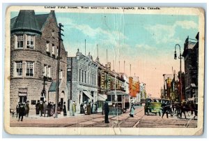 c1930's Corner First Street West Avenue Calgary Alberta Canada Postcard